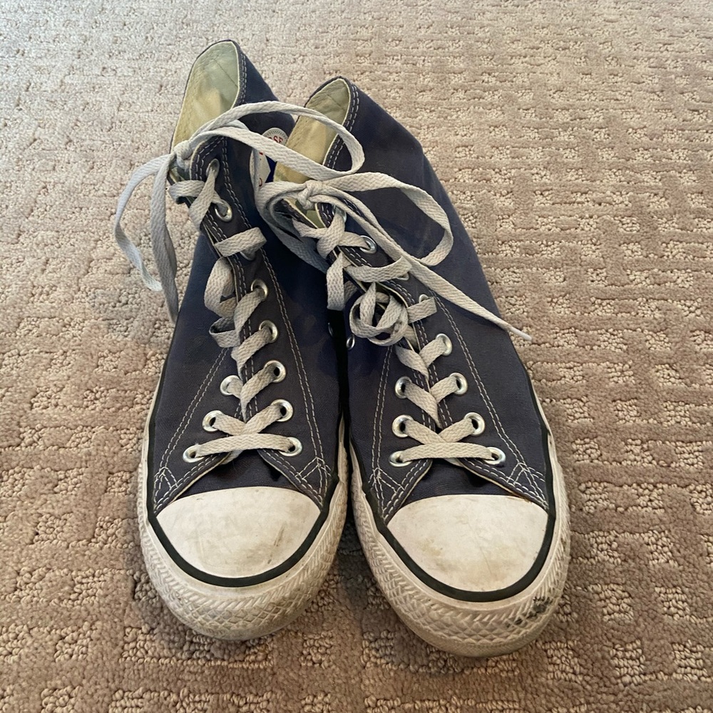 Navy blue high top converse